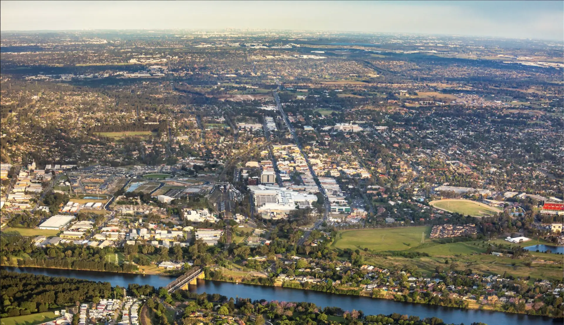 Aerial view over Western Sydney and the Nepean River